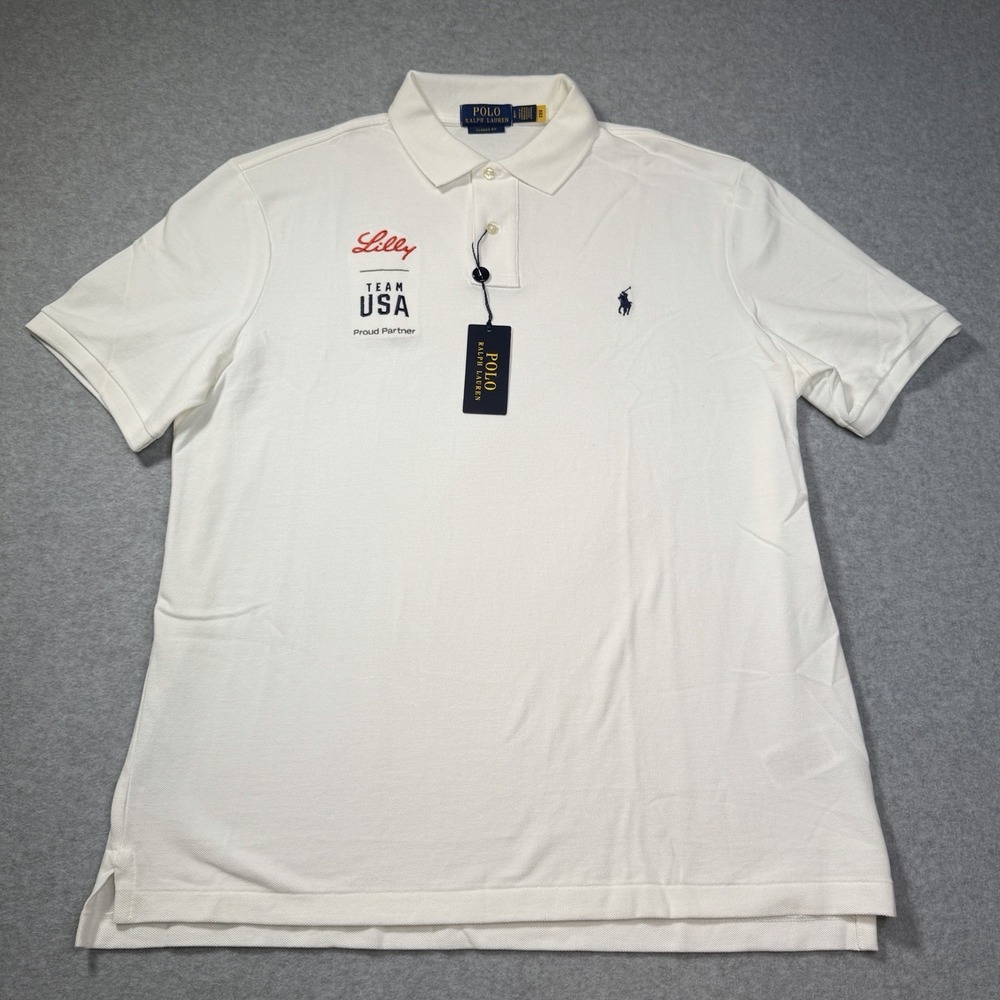 Polo Ralph Lauren Team USA Lilly Men's Large White Solid Short Sleeve Polo Shirt